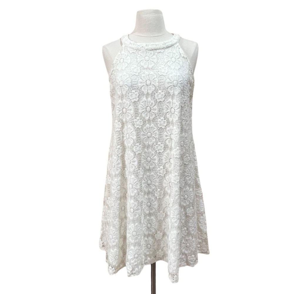Altar’d State Ivory Floral Lace Calliel Halter Swing Dress Size Large - Picture 12 of 13